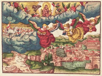 Jugement dernier, de la Bible de Luther, c.1530 (gravure sur bois en couleur)